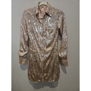 Free People Sophie Sequin Mini Dress Gold Long Sleeve Party Size M